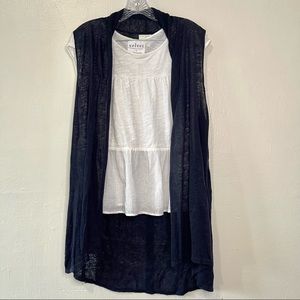 Saint Tropez Dark Navy Linen Sleeveless Cardigan